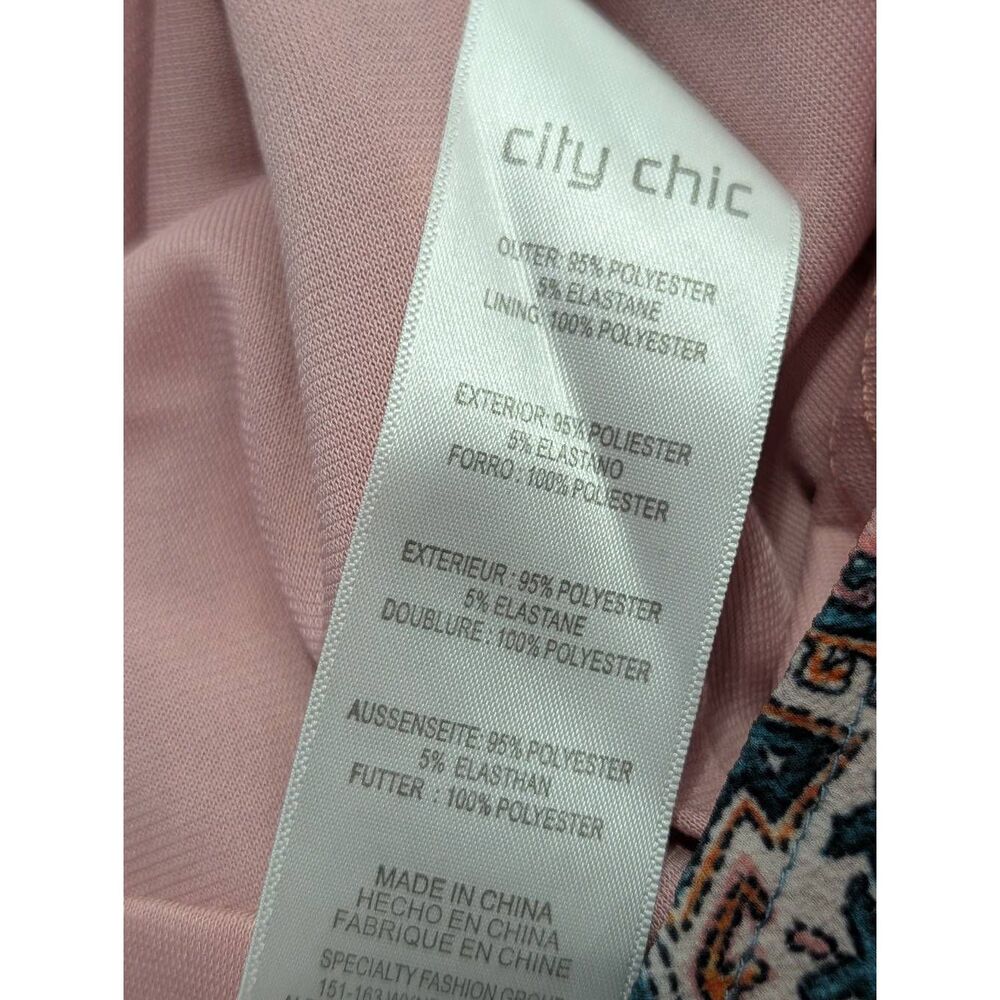 City Chic Tank Sundress Crisscross Belted Pink Patchwork Pattern Lined Plus 0XL - Picture 4 of 15